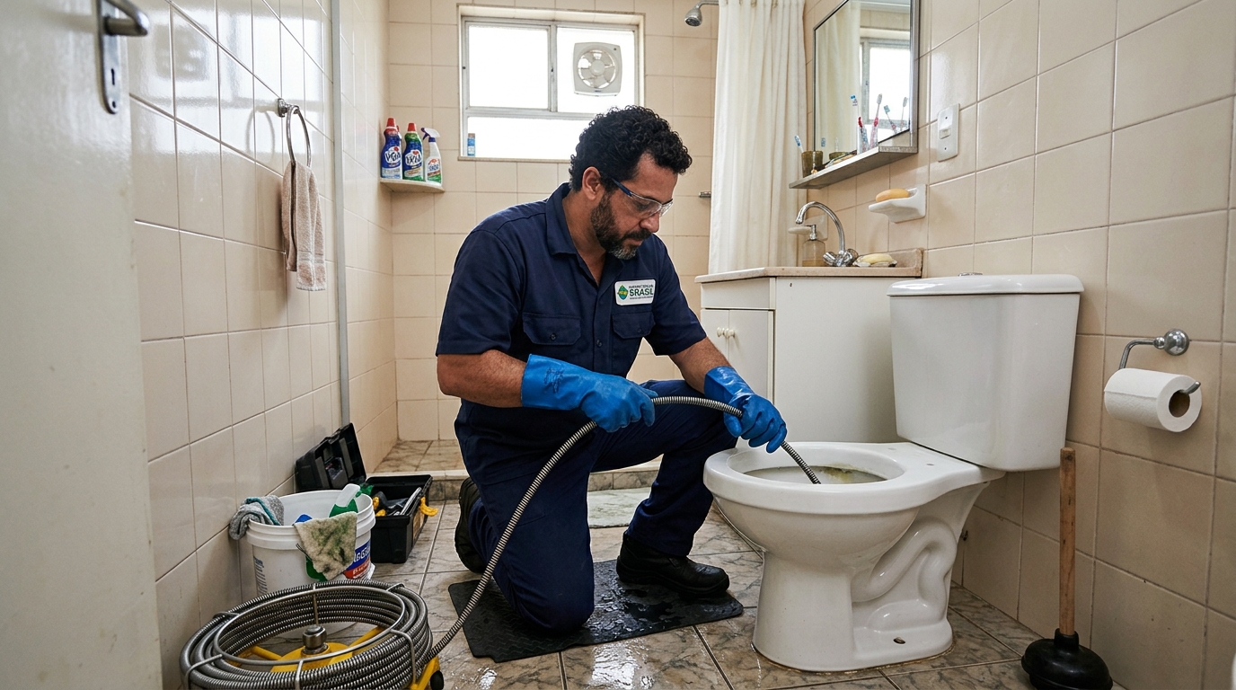 Desentupimento de vaso com equipamento em Santos-SP