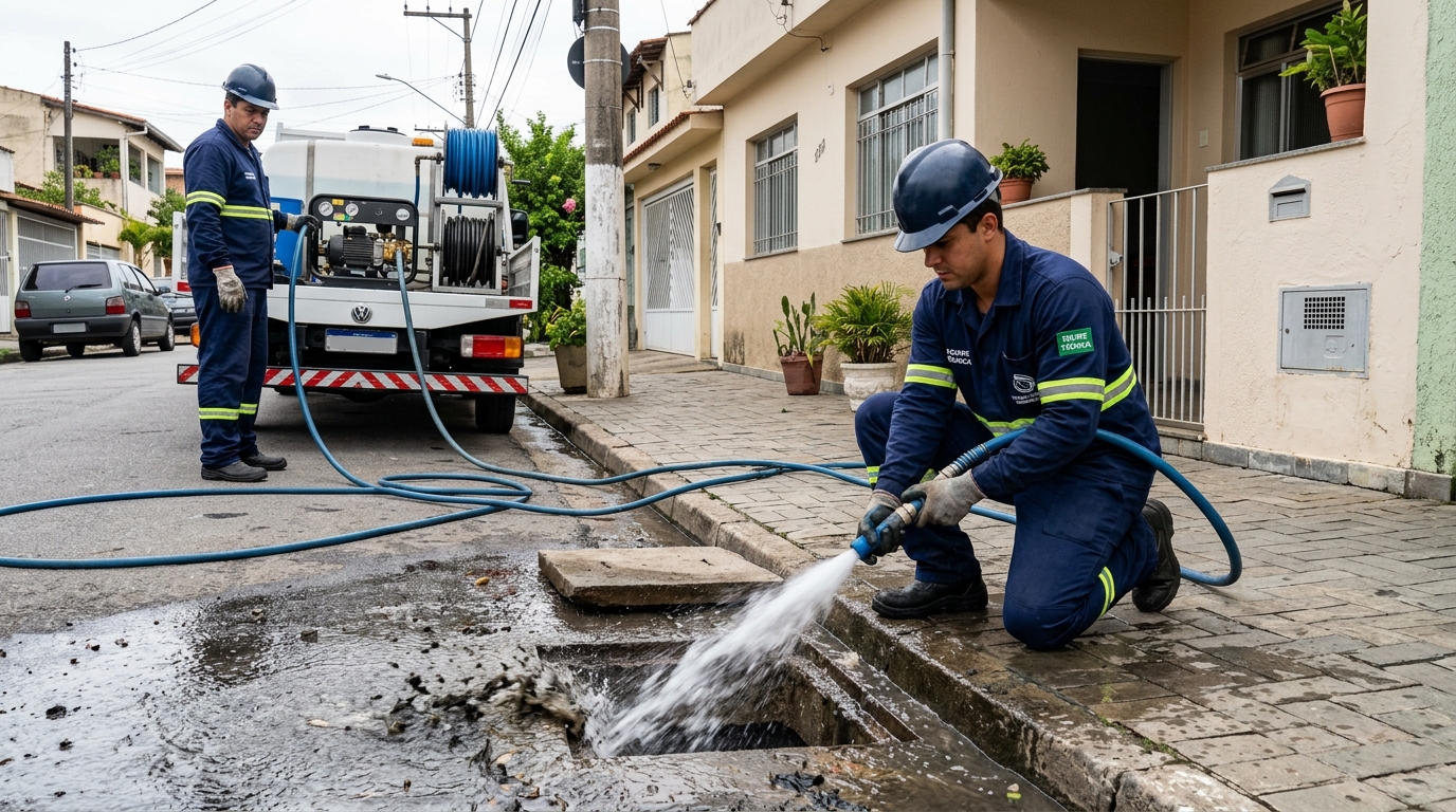 Hidrojateamento de redes hidráulicas em Santos-SP