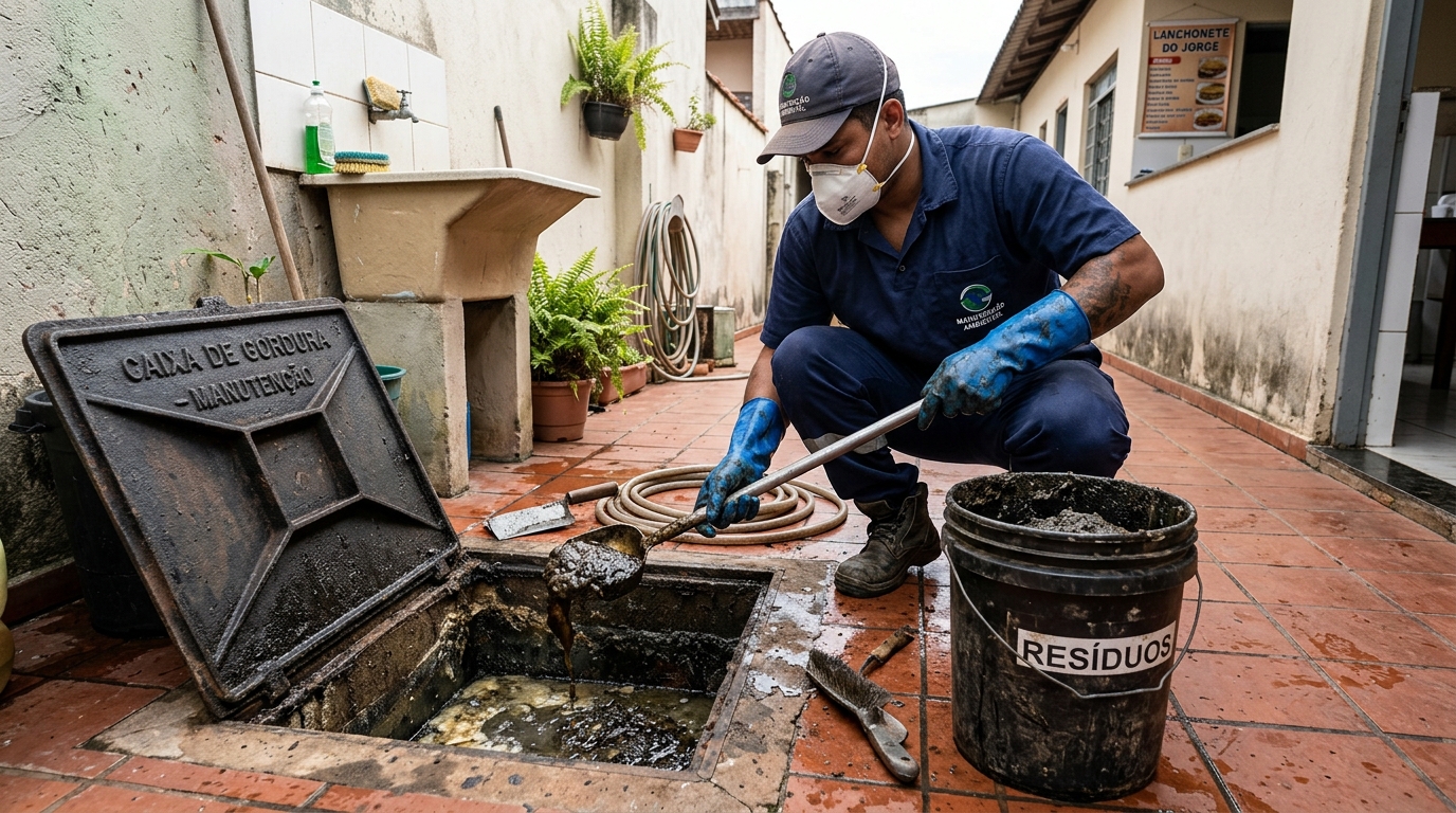 Remoção de lodo de caixa de gordura em Santos-SP